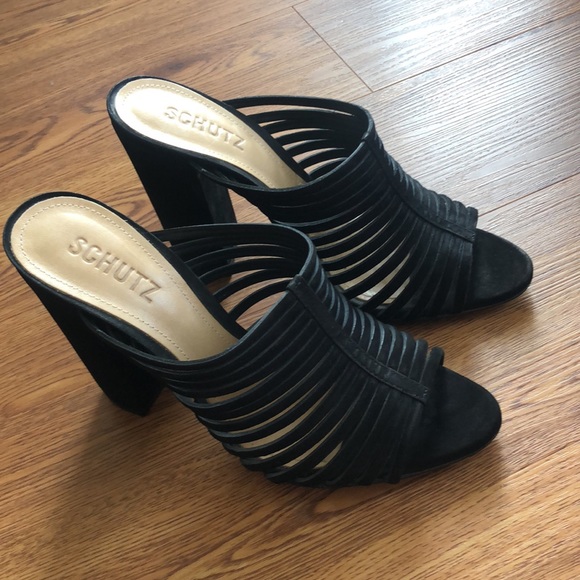 SCHUTZ  Veronika Black Suede Laura Strappy Cage Thick Heel Sandals - Picture 2 of 10